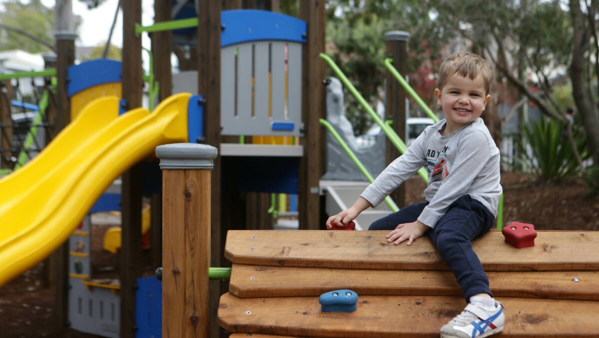 Four-year-old Coby enjoys the newly upgraded playground in Henry Lawson Reserve, Como West. Picture: John Veage