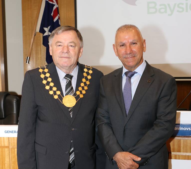 Bill Saravinovski (left) and Joe Awada after their election as Bayside Council's mayor and deputy mayor for the next 12 months. Picture supplied