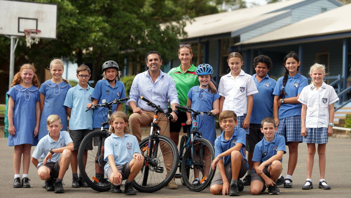 Woolooware Primary School bike riders with Cr Carmelo Pesce and Rideability teacher Elisabeth Appelman. Picture: Chris Lane