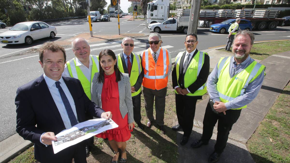 MPs Mark Speakman, Eleni Petinos and Lee Evans with Roads and Maritime Services officers in March, 2018, announcing the start of work. Picture: John Veage