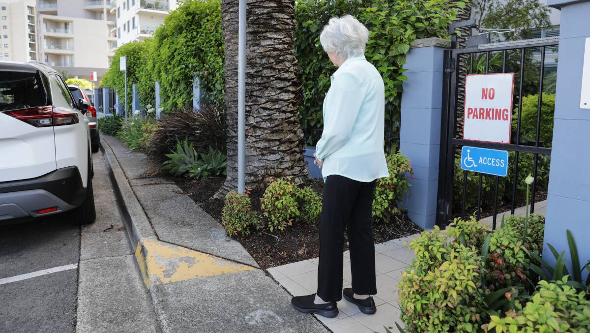 A narrow footpath section in Surf Lane and rear exit from the Sundeck Apartments, where Joe Griffths, 88, was seriously injured when he fell from his motorised scooter. Picture by John Veage