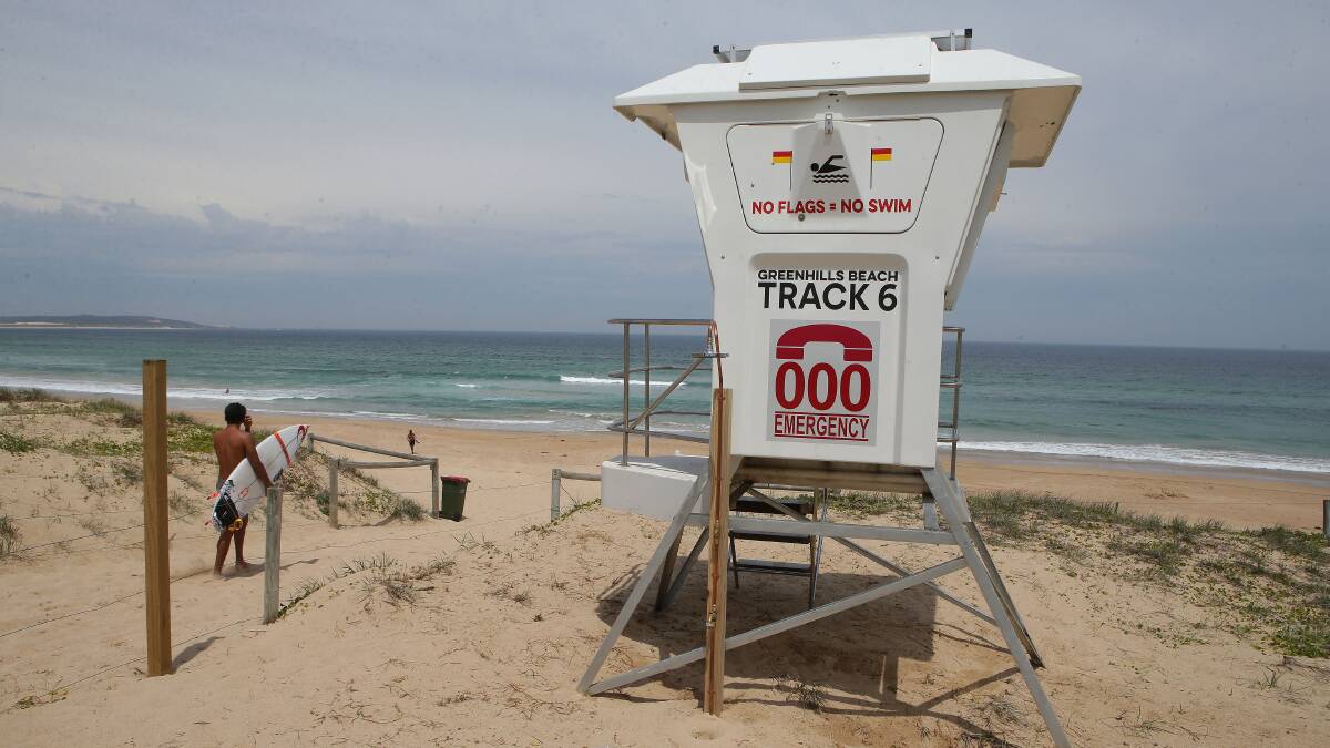 New, temporary lifeguard tower at Greenhills beach. Picture: John Veage