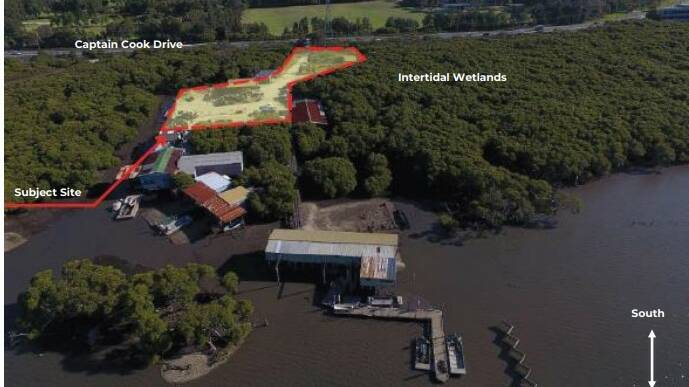 The remediated land between existing oyster farm buildings and Captain Cook Drive. Picture DA