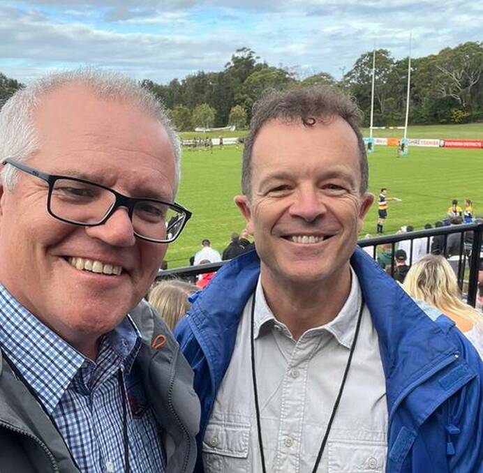 Scott Morrison and Mark Speakman at the Southern Districts rugby game at Forshaw Park on April 1. Picture Facebook
