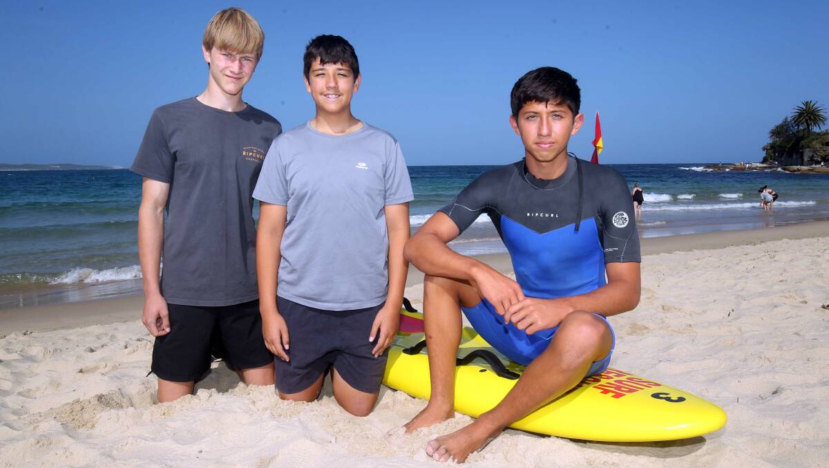 Chris Ordenes, 15, (right) who carried out the rescue, with his brother Diego, 13, and Levi Statevski, 16. Picture by Chris Lane