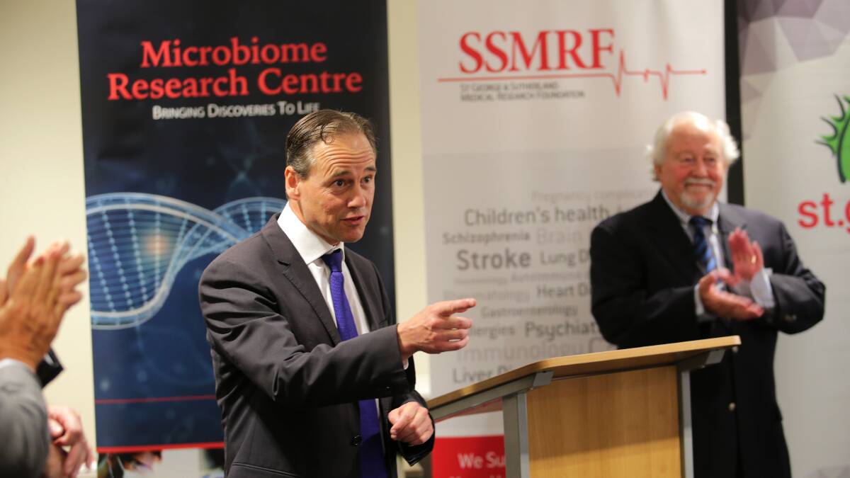 Greg Hunt's announcement of the funding is applauded by Professor John Edmonds, chairman of the St George and Sutherland Medical Research Foundation. Picture: John Veage