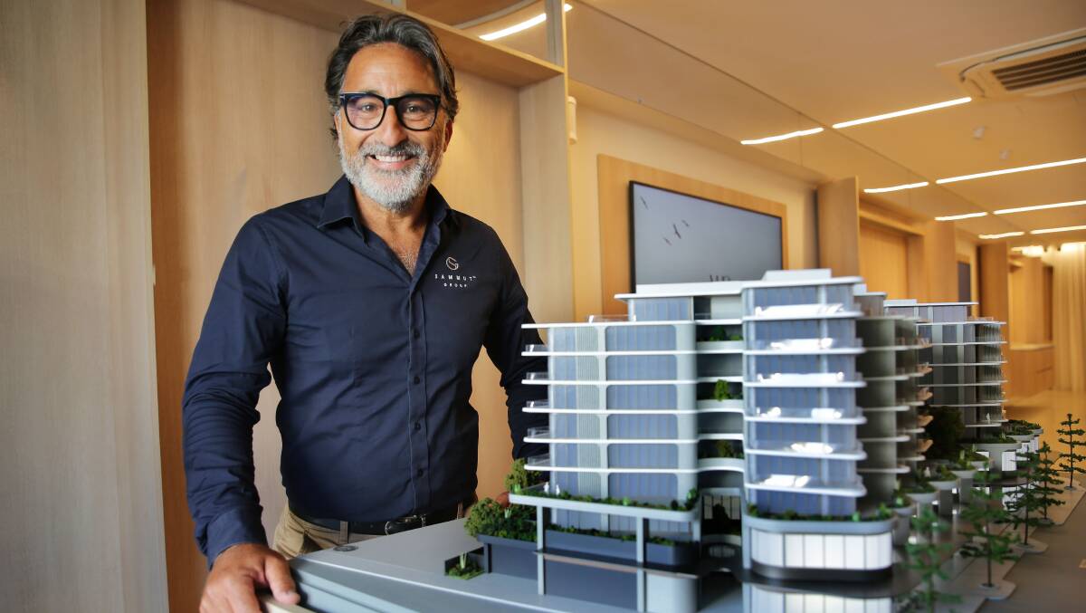 Sammut Group chief executive Allen Sammut with a model of new Cronulla development Vue. Picture supplied