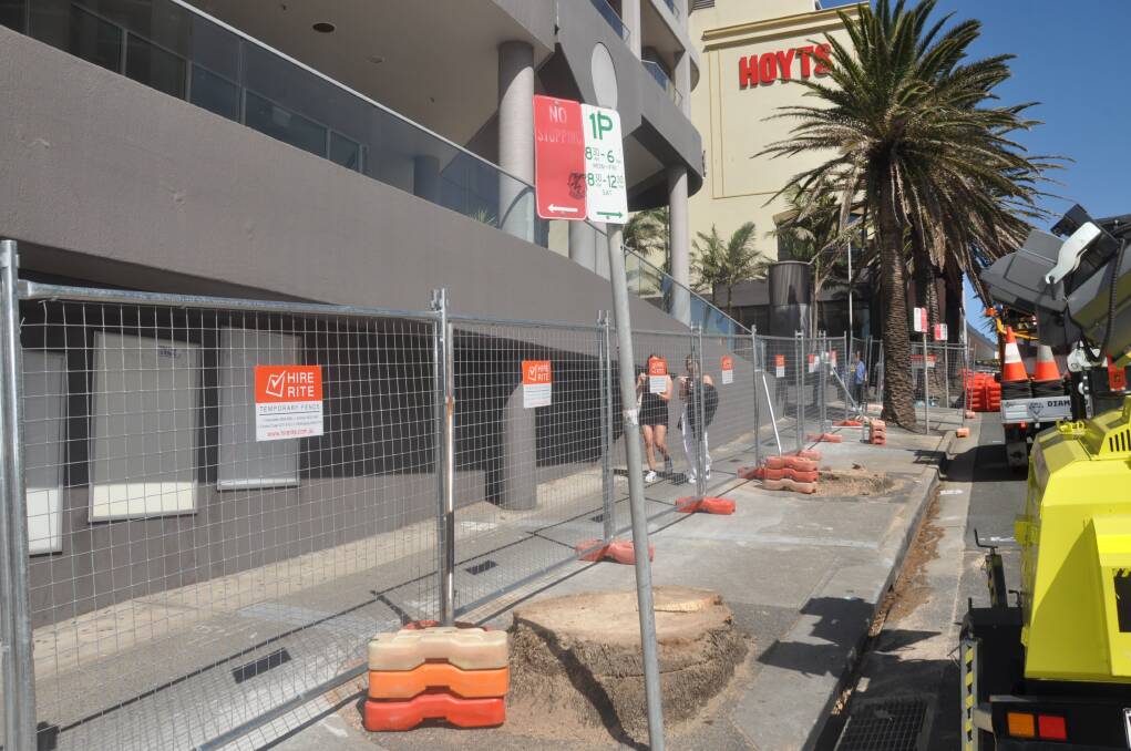 Trees removed between the mall and Gerrale Street.