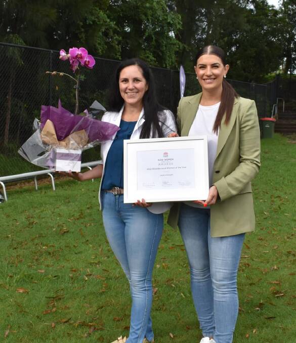 Cr Laura Cowell (left) and Eleni Petinos with the Miranda Local Woman of the Year award. Picture: Facebook
