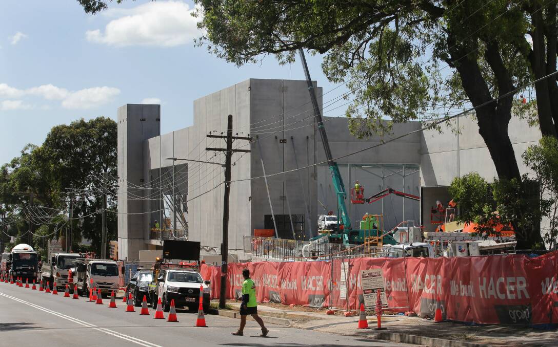 July 23 opening: The $50 million shopping centre in Flora Street, Kirrawee under construction.
