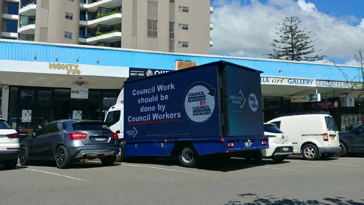 A union campaign truck parked at Cronulla. Picture supplied