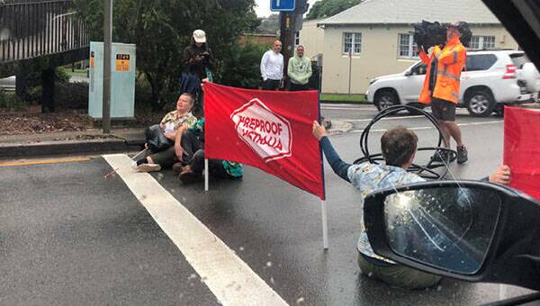 Protesters block the Princes Highway at Sylvania. Picture: Supplied to 2GB