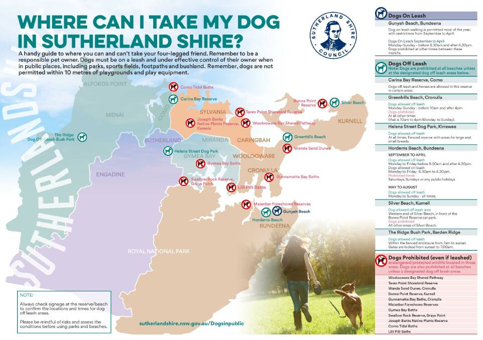 Map from the council's website showing where dogs can and can't be taken.