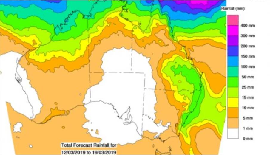 Forecast rainfall for the remainder of the week. Picture BOM
