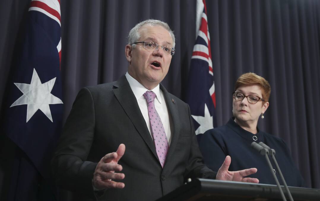 Prime Minister Scott Morrison and Minister for Foreign Affairs Marise Payne outline the federal government's decisions to overturn decades of Australian foreign policy by moving Australia's embassy in Israel from Tel Aviv to Jerusalem. Picture: AAP Image/Mick Tsikas