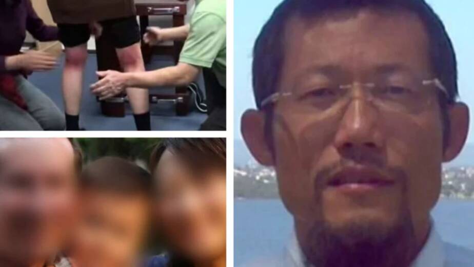 Hong Chi Xiao, right, has been found guilty of manslaughter after a six-year-old died, bottom left, following a "slapping healing" workshop. Pictures: Facebook, Nine News