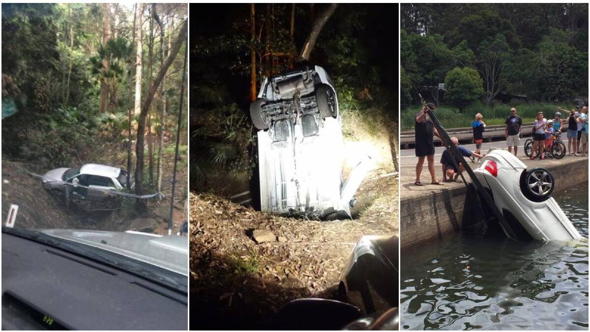 Cars come a cropper: A sample of images of drives into the Royal National Park that have gone horribly wrong. Pictures:  Help, I've binned my car in the Nasho, Facebook 