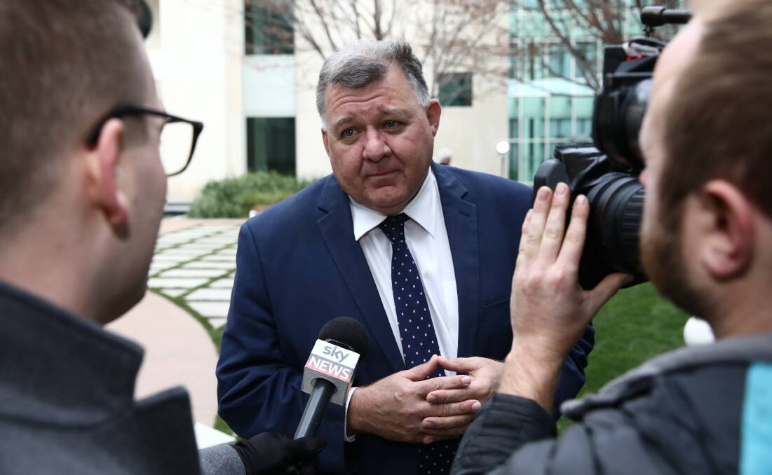 Graig Kelly, the federal MP for Hughes, speaks to the media outsideParliament House last month. Picture: Dominic Lorrimer