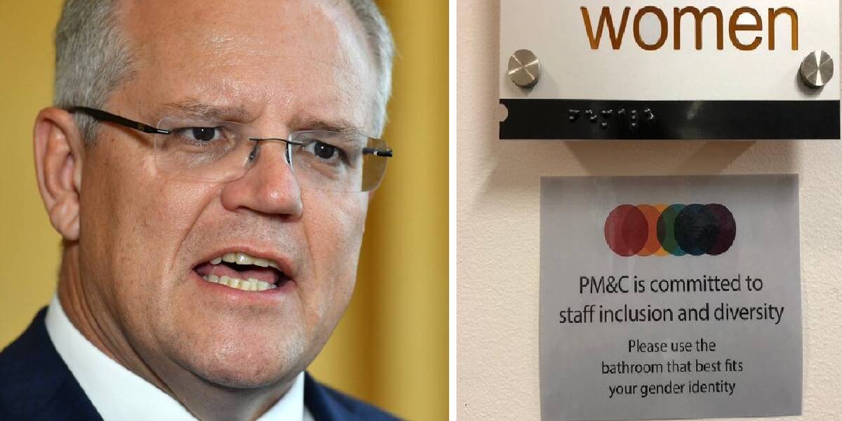 ScoMo has called signs outside departmental toilets 'ridiculous'