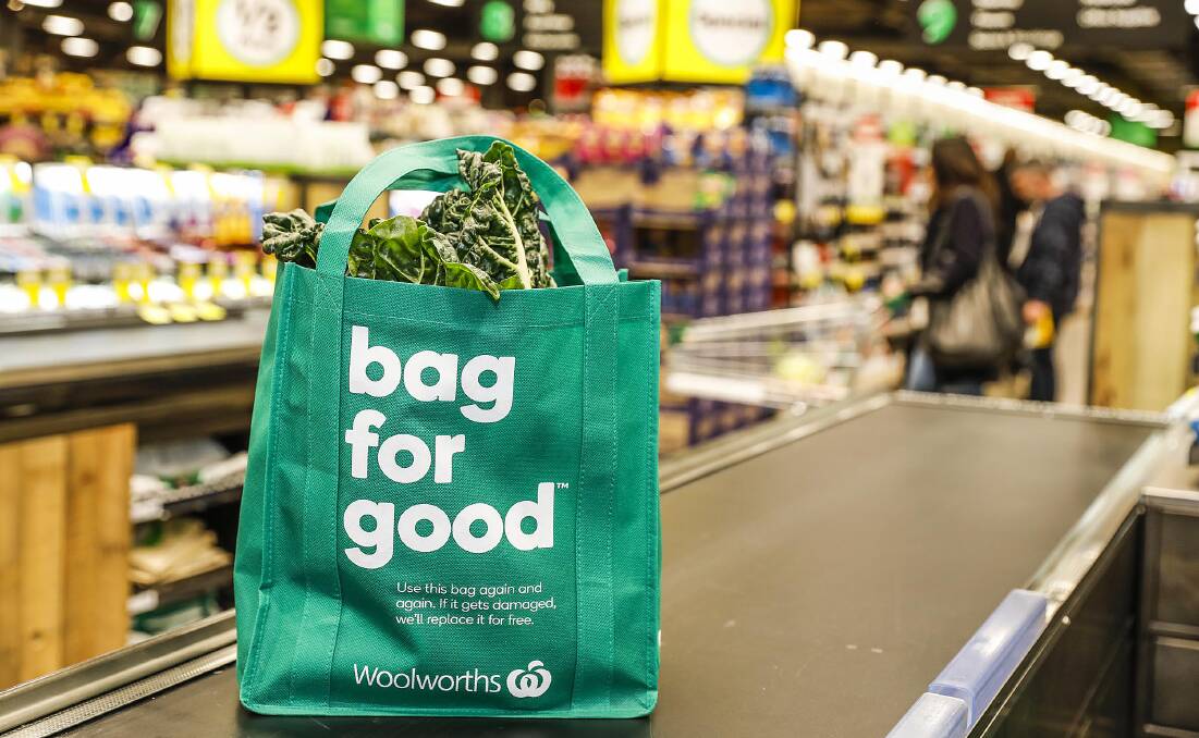 It's in the bag: A reusable bag at a Woolworths store. The supermarket stopped providing single-use plastic bags on June 20.