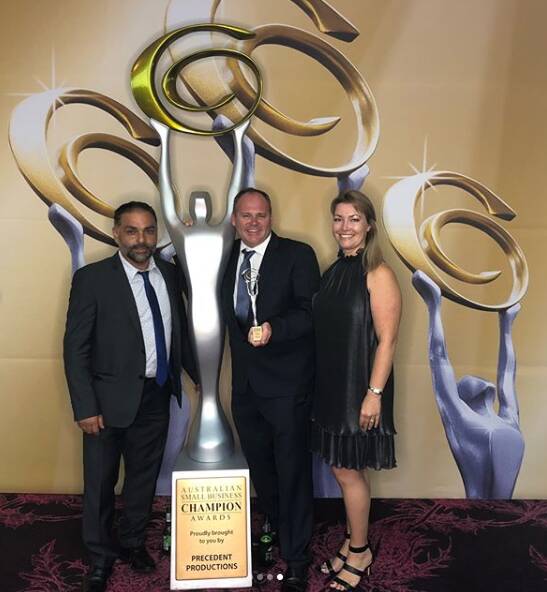 Oh what a night: Peter and Julie Honey (right) with business partner Con Papadimitriou at the Australian Business Champion Awards. 