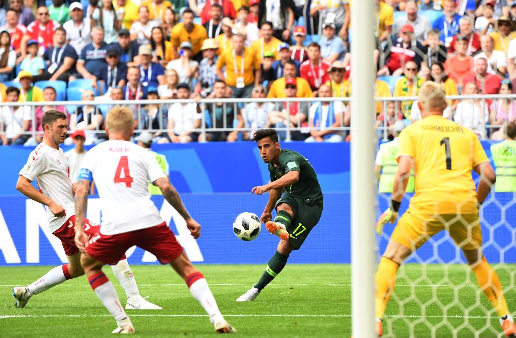 Daniel Arzani put in an impressive 30 minute shift during the Socceroos' 1-1 draw against Denmark in their FIFA 2018 World Cup group game at Samara Arena. Pictures: Dean Lewins, AAP