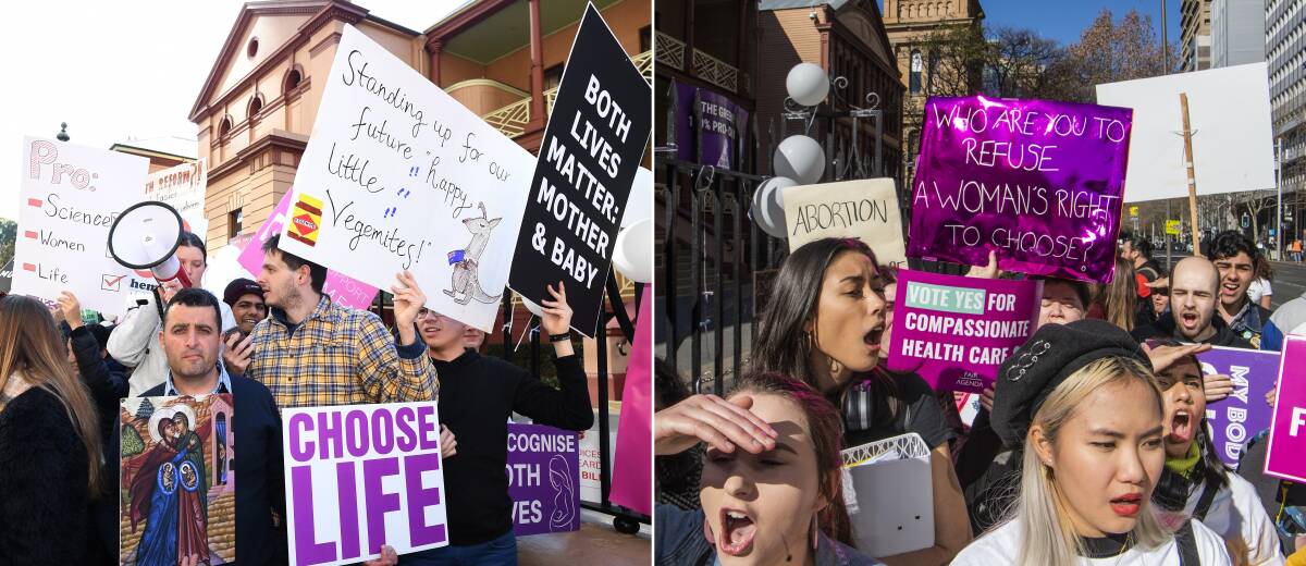 Passionate views: "Pro-life" and "pro-choice" supporters advocate outside State Parliament House as MPs debate the legislation. 
