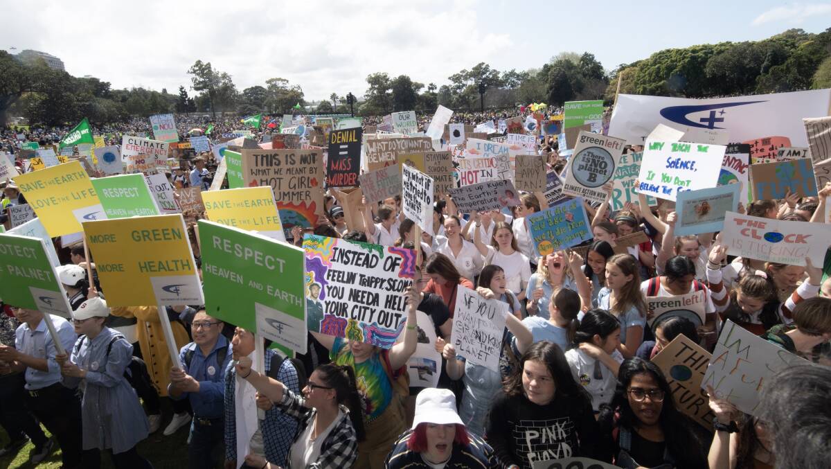 Action demanded: School students Strike for the Climate in the Domain, Sydney last Friday. Picture: Louise Kennerley