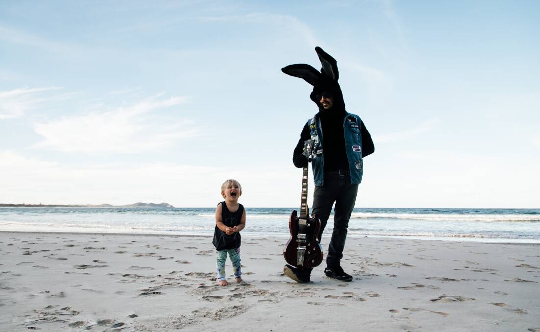 You're not the Easter bunny: Kurnell Village Fair will be rockin’ with Bunny Racket, a guitar wielding, skateboard riding rabbit hailing from Byron Bay.