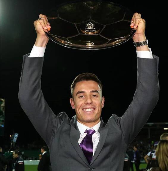 Chris Ikonomidis lifts the A-League Premiers' Plate after Perth Glory finished the regular season top of the table. Picture: Instagram