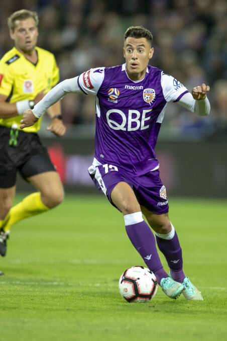 Cronulla's Chris Ikonomidis in action. ThePerth Glory striker has been named the best young footballer in Australia. Picture: Travis Anderson, AAP