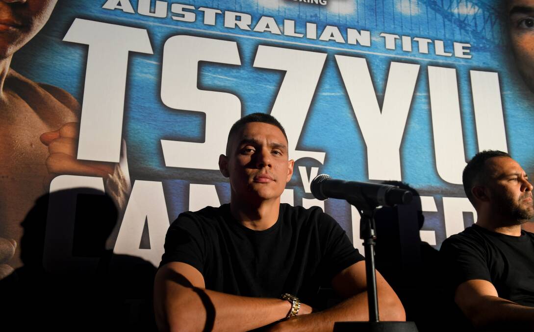 Tim Tszyu at a press conference promoting his bout with Joel Camilleri at The Star Casino in Sydney on May 15 for the Australian super welterweight title. Pictures: Dylan Coker, AAP 