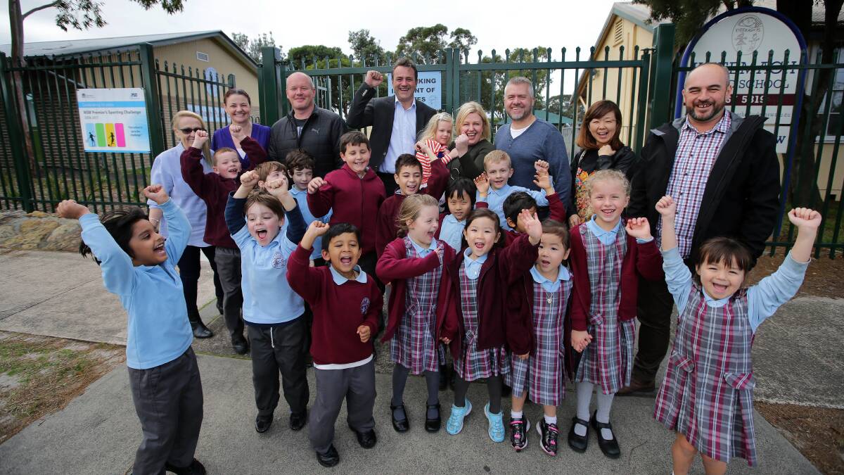 Funding locked in: Parents, children and Rockdale MP Steve Kamper celebrate the state government  announcement in 2017 to expand and develop Kyeemagh Infants School into a K-6 primary school.Picture: John Veage