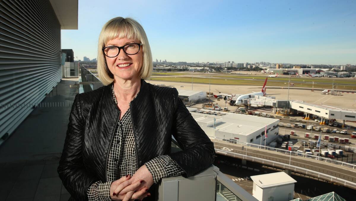 Strong safety culture: Sydney Airport CEO Kerrie Mather overlooking the airport in August this year. Picture: Anthony Johnson
