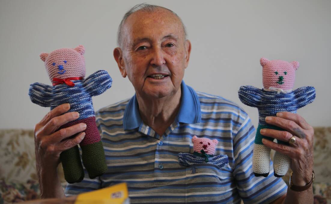 Home-made teddies: Ron Butts, 85, has made toys for children in hospital since the 1970s. Picture: John Veage