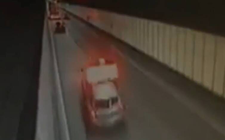 The collision inside the M5 tunnel near the intersection of Marsh Street on Saturday night. Pictures: 9News