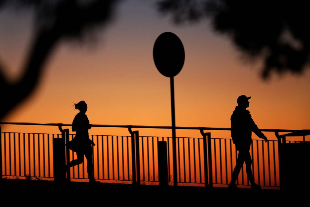 As the 2019 Winter June Solstice nears, the sun reaches its highest position in the sky and it is the shortest day of the year. Walkers on the Cronulla Esplanade and along the beach make the most of the clear mornings. Pictures: John Veage