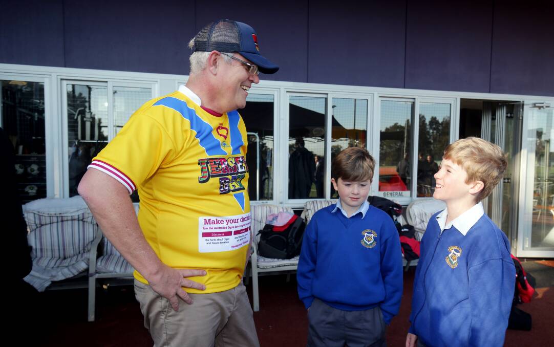 Prime Minister Scott Morrison speaks to students during a breakfast at Endeavour Sports High School.  Picture Chris Lane