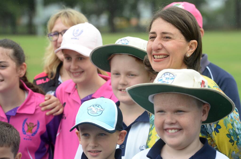 Premier Gladys Berejiklian at Beverley Hills last February which she outlined the success of the Active Kids vouchers. Picture: Jeremy Piper, AAP