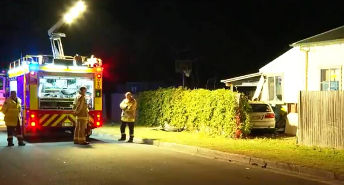 A car has left the road and crashed into a Ramsgate home on Saturday night. Pictures: 7News