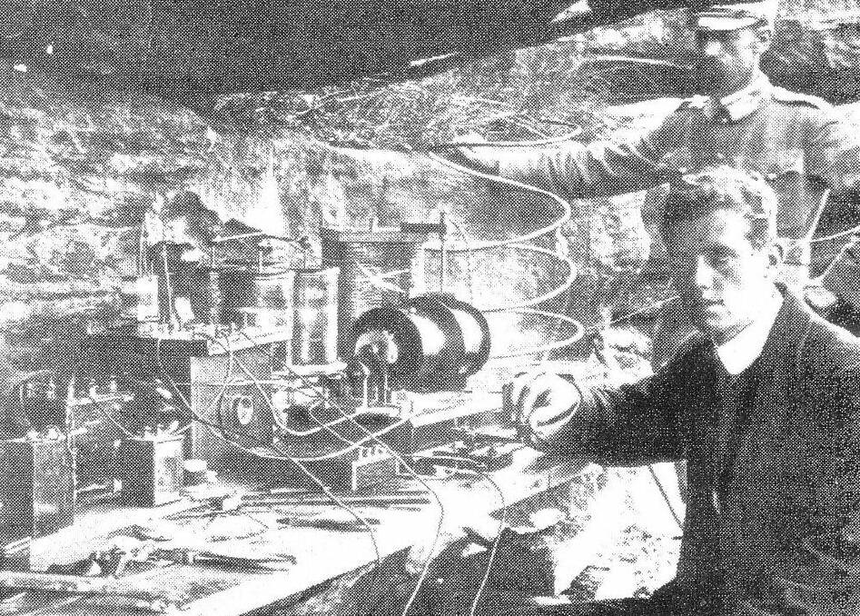 Lieutenant George Taylor and Reginald Wilkinson in the "Station-B cave" in what is now the Heathcote National Park.