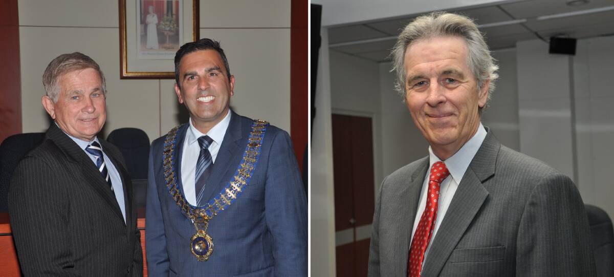 Victors and vanquished: (from left) Cr Steve Simpson and Cr Carmelo Pesce after their election as deputy mayor and mayor and Labor's Cr Peter Scaysbrook. 
