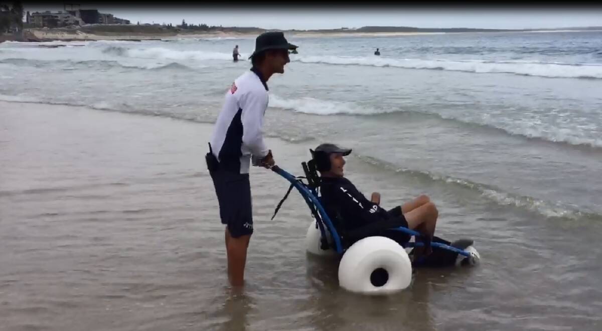 Access all areas: Cronulla's new surf wheelchair. Picture: John Veage