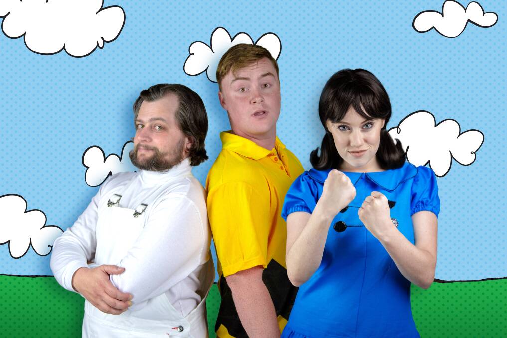 Peanuts gang: (from left) Nathan Farrow (Snoopy), Louis Vinciguerra (Charlie Brown) andLexi Hutchinson (Lucy) star in Snoopy: The Musical. Picture: Luke Cheung
