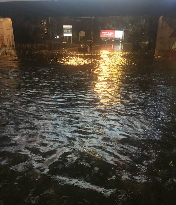 Flash flooding near Sydney Airport on Friday night. Picture: Alexandra Smith