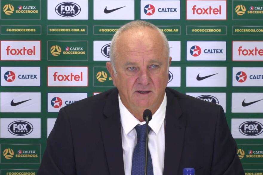 Graham Arnold at this morning's announcement of the Socceroos squad to take on South Korea in a friendly international next month. Picture: socceroos.com.au