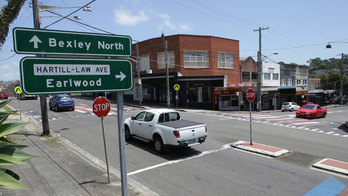 Long time coming: the dangerous intersection of Slade Road and Hartill-Law Avenue at Bardwell Park before the new traffic lights were installed today. Picture: John Veage
