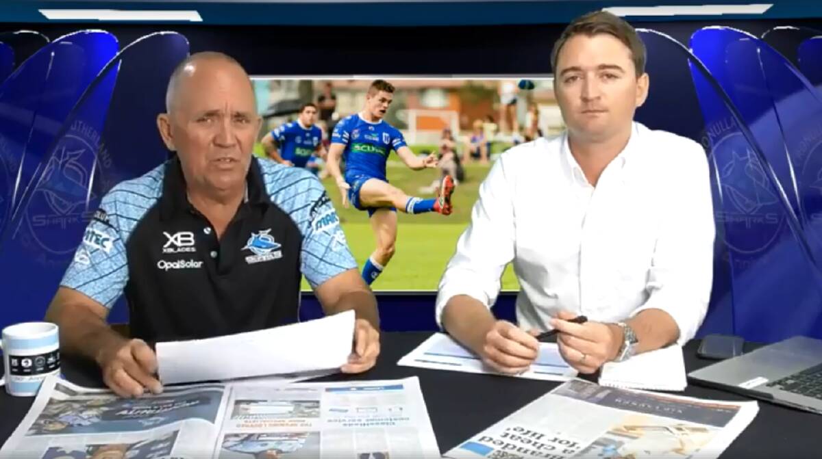 Cronulla Sharks media manager Rob Willis (left) and The Leader sports editor Andrew Parkinson on the Shire Sports Show.