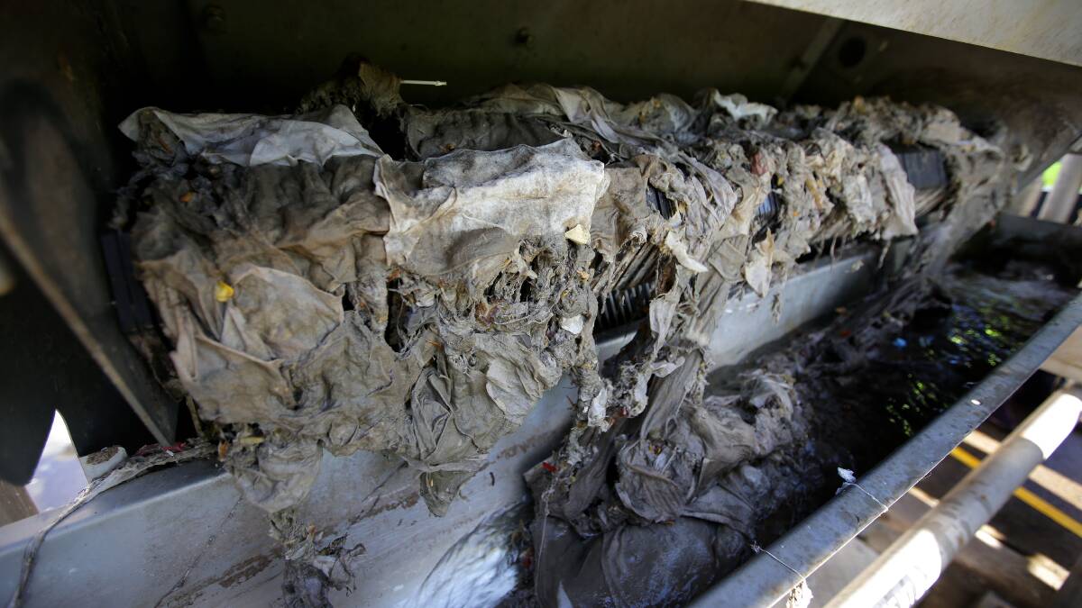 False flush: A blockage of wet wipes at the Cronulla Wastewater Treatment Plant. Picture: Sydney Water