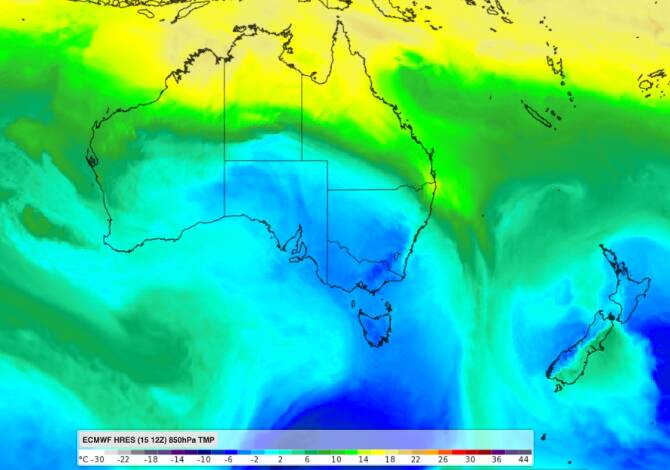 Forecast: Cold air over southern and southeastern Australia by Monday. Map: Weatherzone